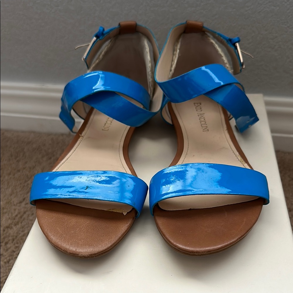 Enzo Angiolini Blue Patent Leather Sandals